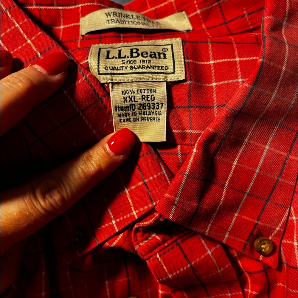 L.L. Bean Red Casual Button Down Shirt